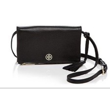 Tory Burch Women's Mini Robinson Foldover Crossbody Bag Black Clutch Purse Twowa