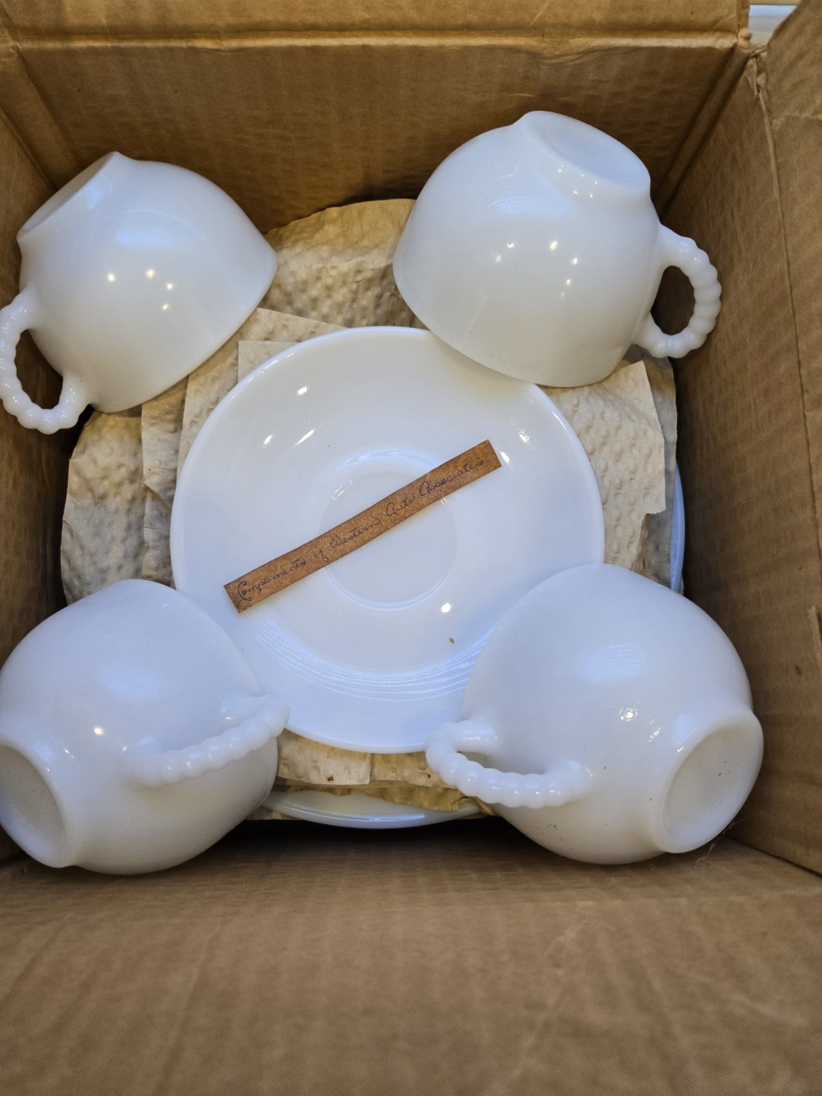 Vintage Hazel-Atlas  White, Dessert/Bread Tea Cup and Saucers 4 sets