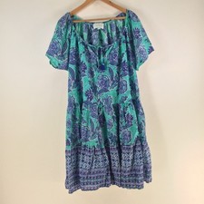 One summer dress womens size 16 shift blue floral short sleeve cotton 127877