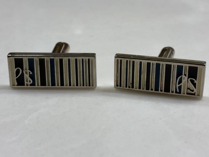 Vintage Paul Smith Cufflinks - Blue Navy White Multi Stripe