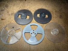 Lot of 5 Plastic 7" Empty Reel To Reel Take Up Reels gray, smoked, clear. B2