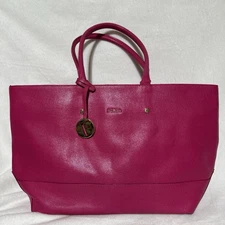 Furla Leather Tote Bag Handbag W/ Medallion Pink Great Cond