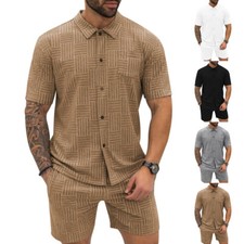 Men Summer Outfit 2-Piece Set Short Sleeve Shirt and Shorts Sweatsuit Set