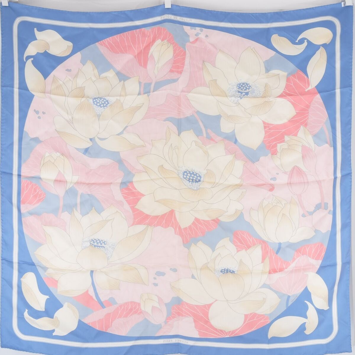 Hermes Scarf Carre 90 Fleurs de Lotus Silk 100% France Hermes Scarf Carre 90 Fleurs de Lotus Silk 100% France