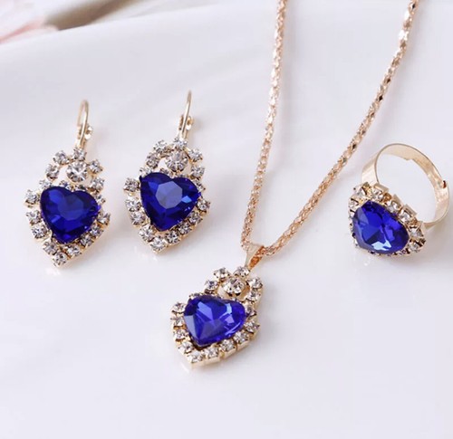 Women's Fashion Jewelry Set Rose Gold Heart Crystal Necklace Earrings Ring 1-261 - 第 7/10 張圖片
