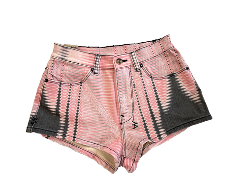 Pantalones Cortos Para Mujer Ksubi Talla 25 Tiro Alto Estampado Azteca Ikat Denim Corredor Medianoche