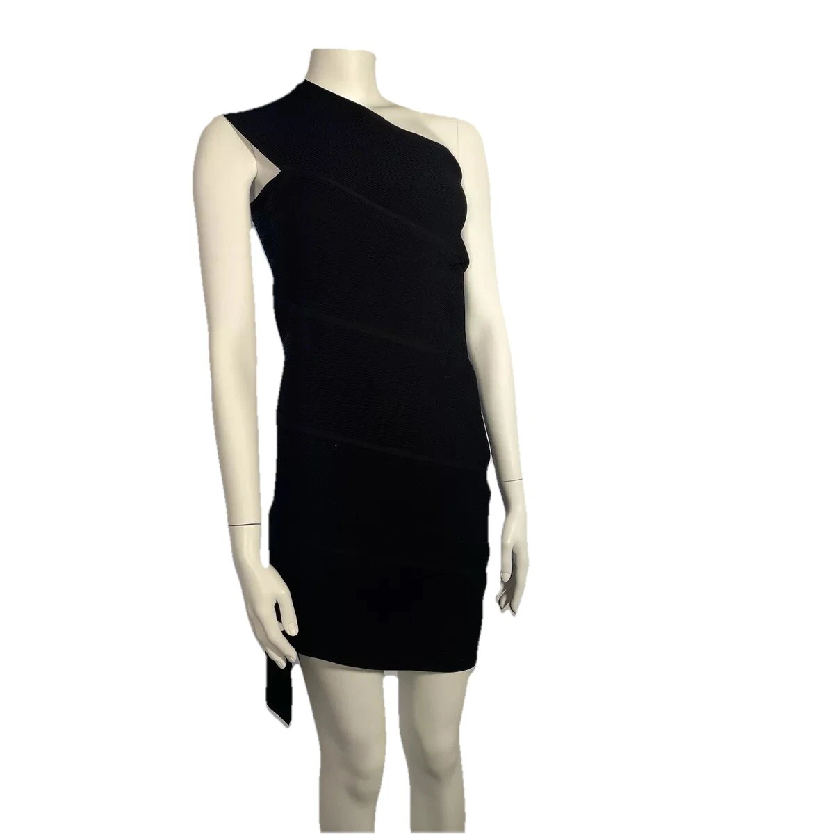 Abito BOTTEGA VENETA UK M nero piatto costina spirale mini abito una spalla