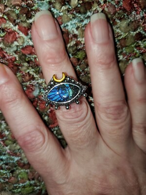 Size 6 1/2 Blue Evil Eye Ring. Two Tone With Fillagree Band.