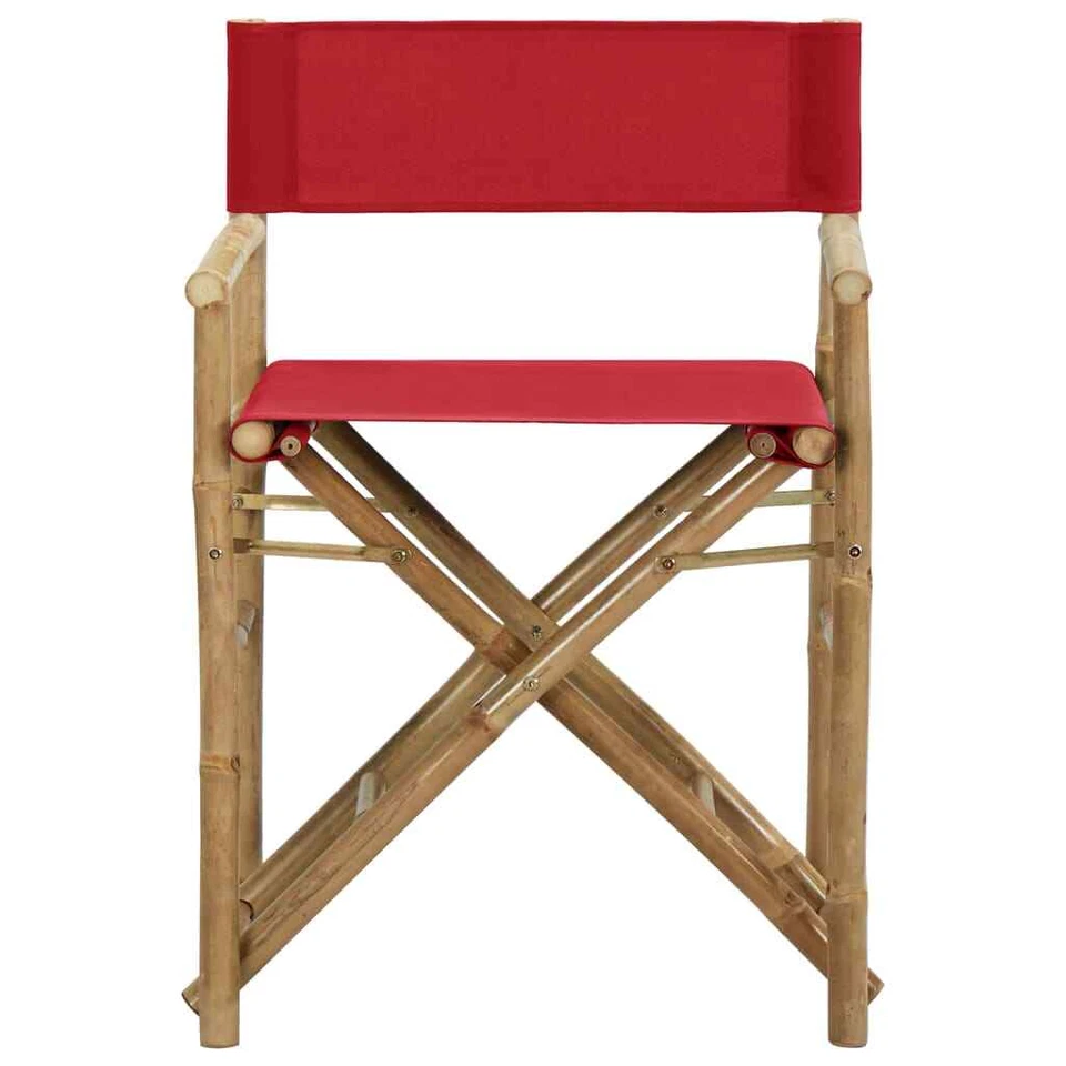 Folding Director's Chairs 2 pcs Red Bamboo and Fabric vidaXL - Image 3 of 4