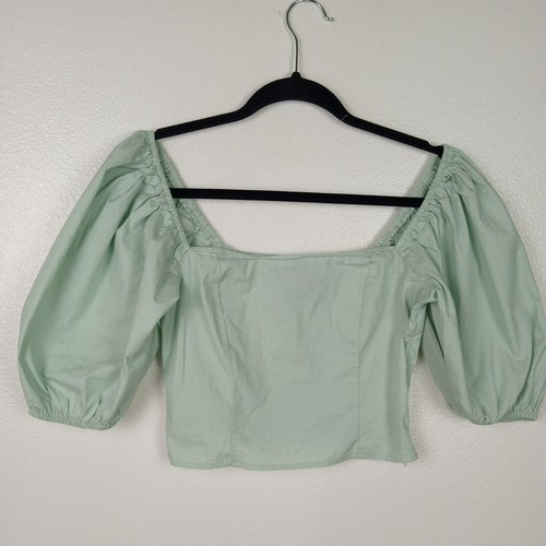 Crop top donna Forever 21 piccolo verde menta maniche corte a palloncino spalle scoperte