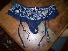VICTORIA'S SECRET DREAM ANGELS FLORAL S/P THONG BLUE GARTER BELT NWT