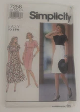 Simplicity 7258 Misses Sz 8-14 Easy Dress w/Full or Slim Skirt Pattern Uncut