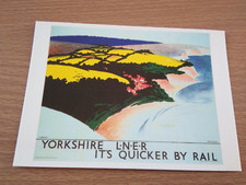 Vintage Yorkshire LNER It's quicker by rail poster reproduction postcard VGC