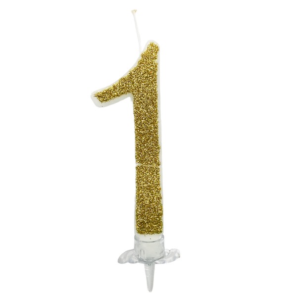 Geburtstagskerze Zahl 1 Weiß Gold Glitzer JubiläUm Geburtstag Deko Partydeko-image