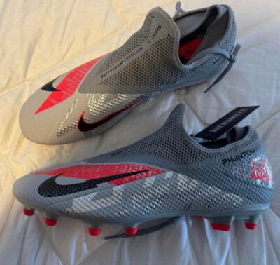 New Nike Phantom Vision 2 Academy Dynamic Fit MG Grey Crimson Soccer Cleats