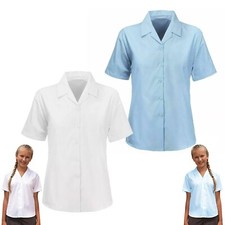 Girls Revere Collar Blouse Short Sleeves Shirts Kids School Smart Uniform Shirts