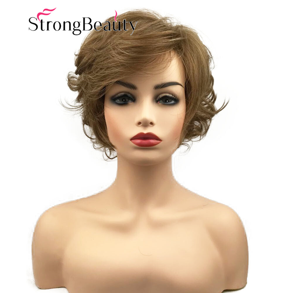 Short Brown Mix Curly Wavy Layered Wig Women's Lady's Synthetic Hair