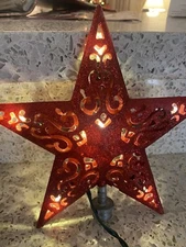 Christmas Tree Topper or Table Top Lighted GLITTERED RED Star Light Up Lamp