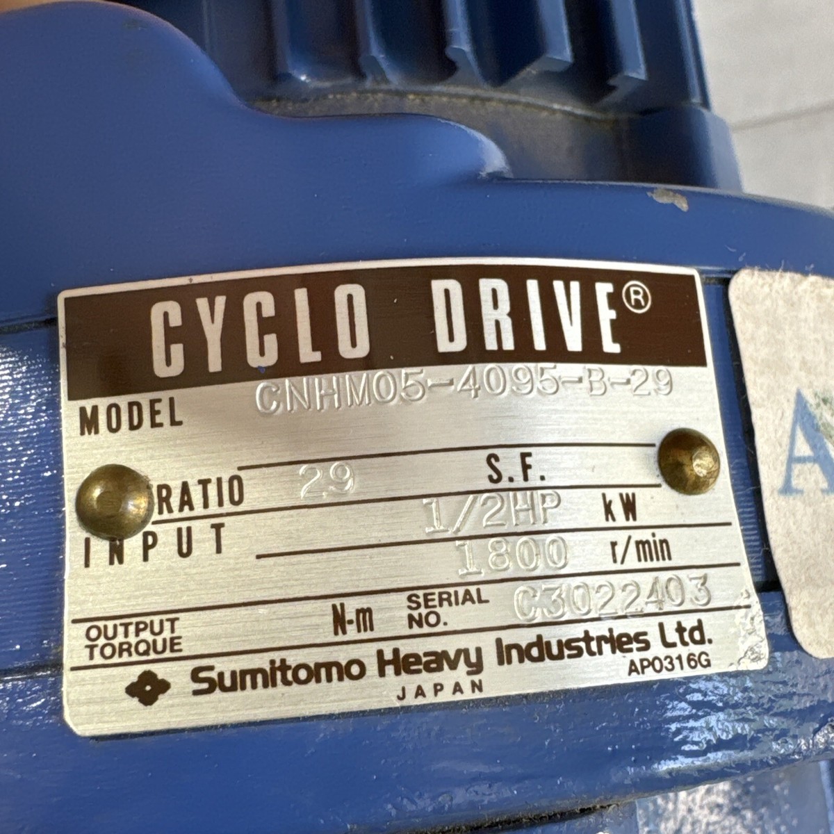 Sumitomo TC-F/FB-05A1 1/2HP Induction Motor w/ CNHM05-4095-B-29