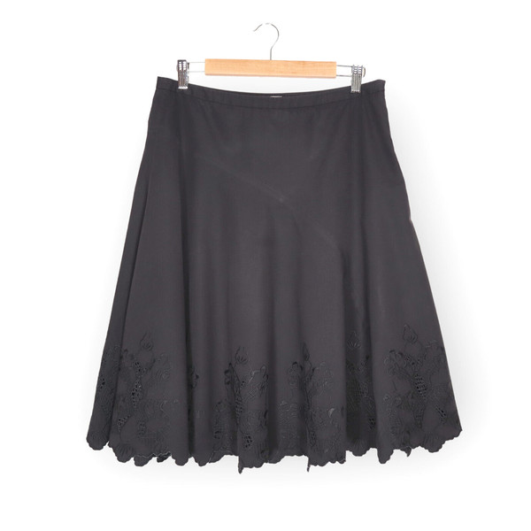 JAG Size 10 Black Flared Open Embroidered Skirt Knee Length Lined