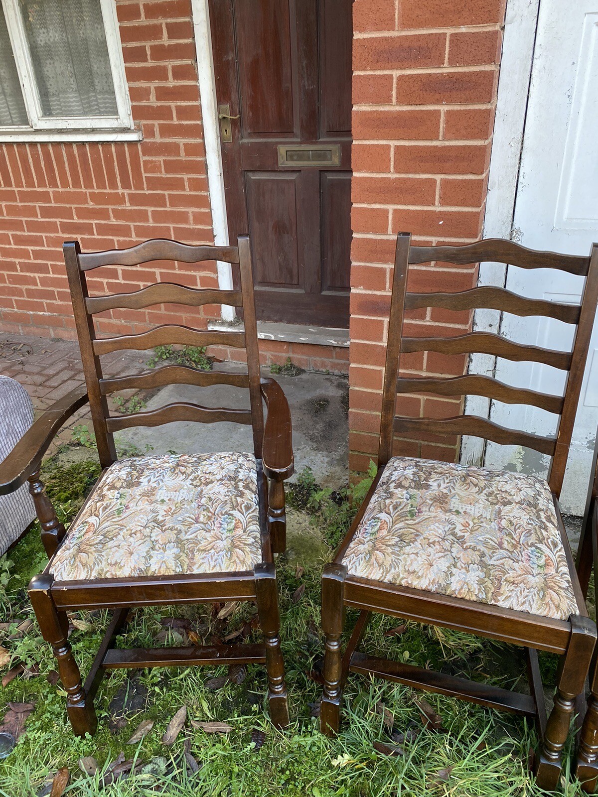 X6 ANTIQUE OAK LADDER BACK OLD CHARM DINING CHAIRS WITH CARVERS eBay