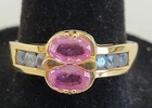 Oval Pink & Aqua RING 14kt Yellow Gold Cubic Zirconia SIZE 8 Prong & Channel set