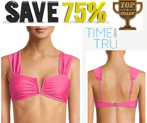 TIME AND TRU SIZE S 4-6 ADJUSTABLE STRAPS PINK V WIRE BIKINI TOP ONLY NEW - Picture 1 of 11