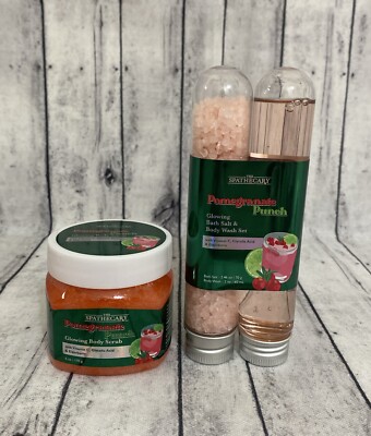 THE SPATHECARY POMEGRANATE PUNCH BODY  SCRUB & BATH SALT & BODY WASH SET