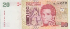 Argentina banknote P.355 col 790a 20 Pesos sfx D sigs Marco del Pont-Cobos UNC