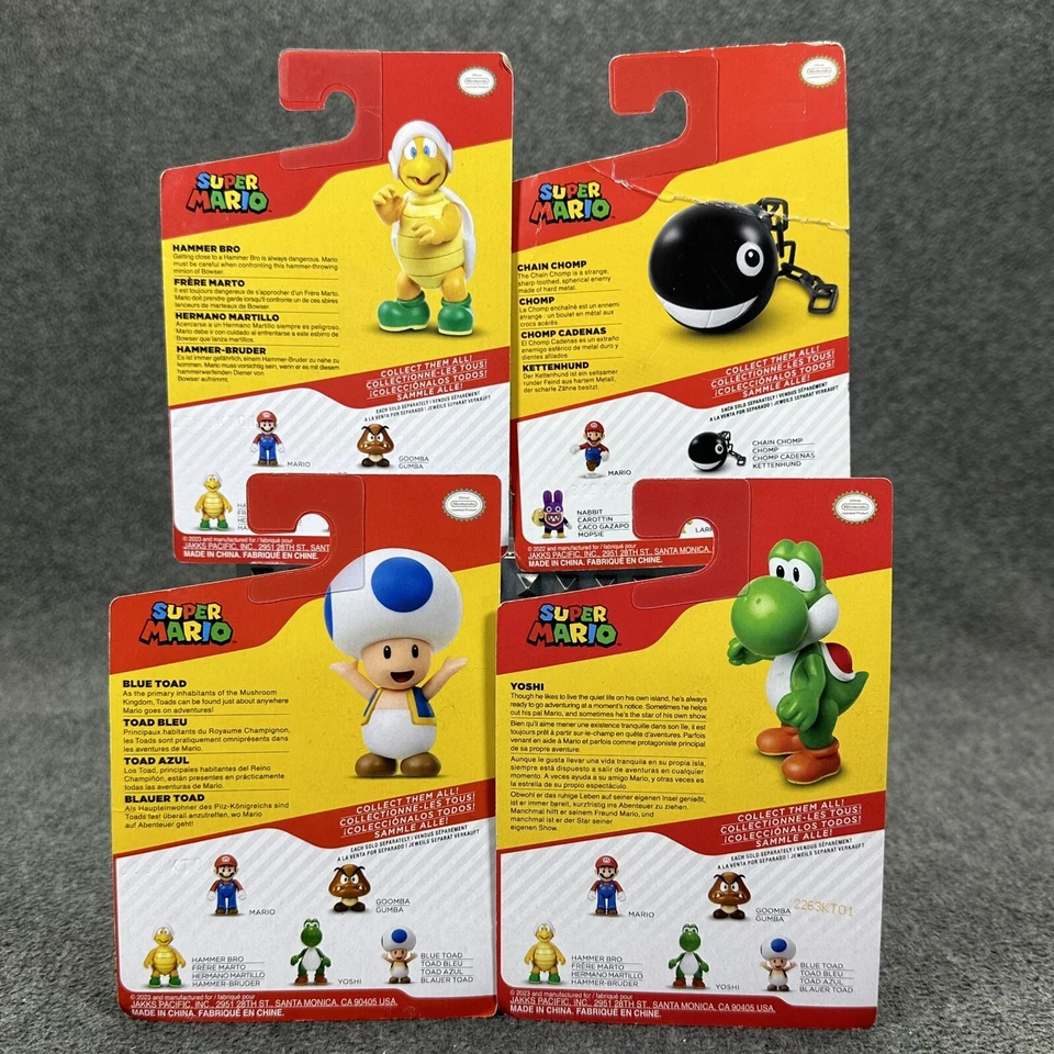 Lote de 4 Figuras de Acción Super Mario 2.5" Yoshi Blue Toad Chain Chomp & Hammer B. Foto 2 de 4