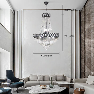 9-Lamp Pendant Lamp Height-Adjustable Hanging Light Modern Crystal Chandelier 