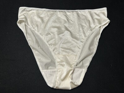 Vtg CACIQUE Second Skin Satin Glossy Hi-Cut 18/20 Ivory Shimmer Panties #194