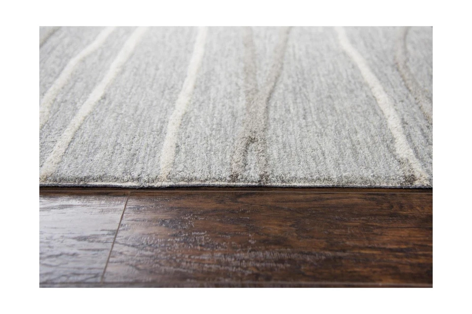 Alfombra de lana Rizzy Home Idylic Collection, 5' x 8', líneas gris/gris/óxido/azul Foto 3 de 3