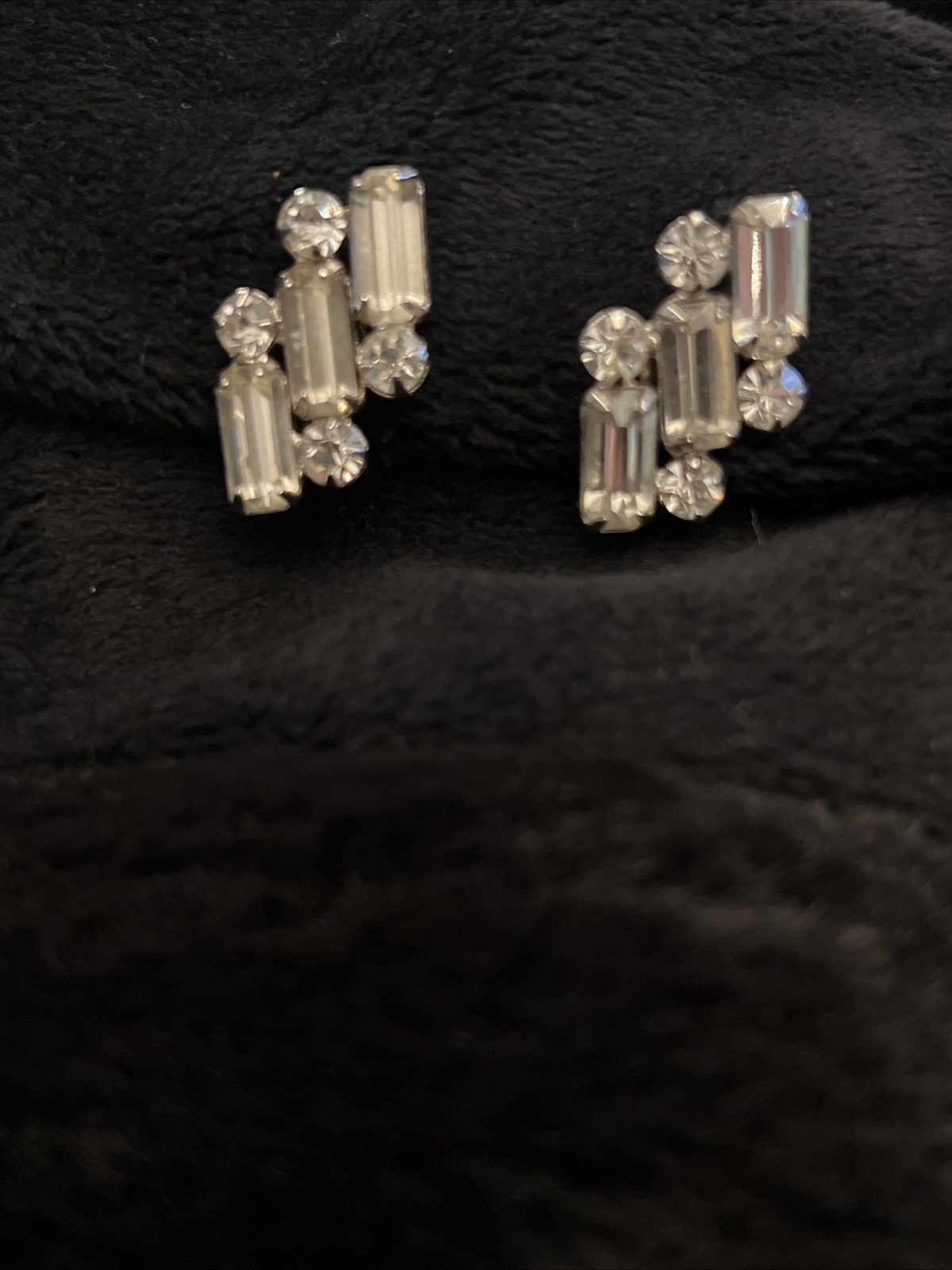 Rhinestone Earrings - Screw on Rectangular Stones… - image 5