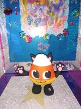   Gemmy Industries / Singing Halloween Candy Corn Black Color Cat 8" Plush 