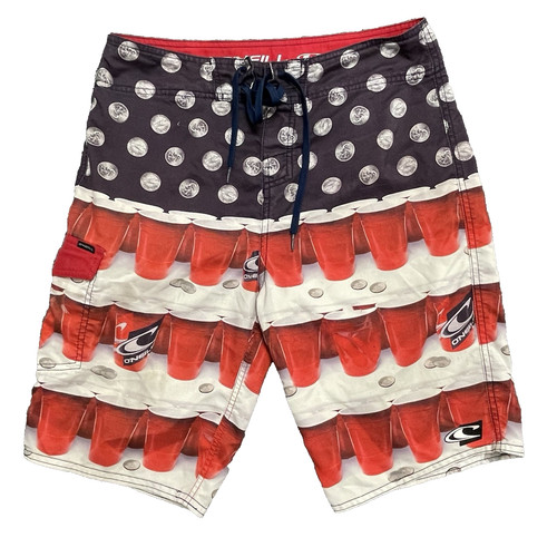Oneill Board Shorts Men Sz 30x11 Quarters Game Red Solo Cup Red White Blue USA