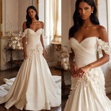 Elegant Off the Shoulder Wedding Dresses Mermaid with Court Train Bridal Gowns