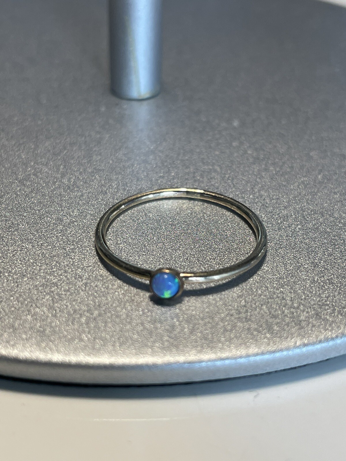 Tiny Opal Ring Stackable Minimal 1mm Gold  Band 2… - image 2