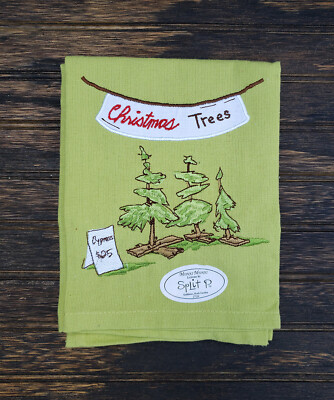 Christmas Dishtowel Cypress Tree Lot Lime Green Kitchen Towel Split P