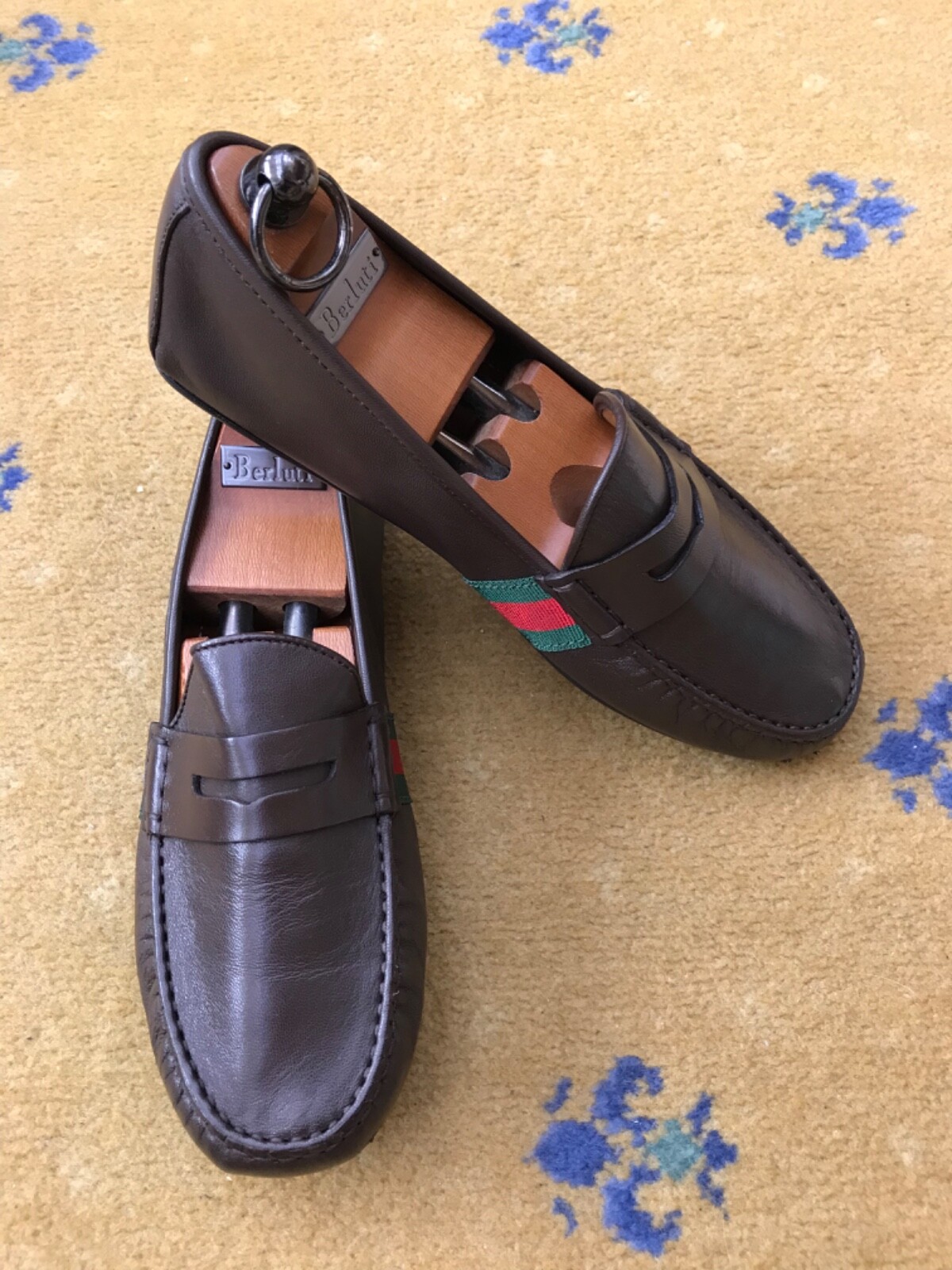 Gucci Loafers Shoes Drivers Brown Leather Mens UK 5.5 US 6.5 39.5 Web Green Red thumbnail 4