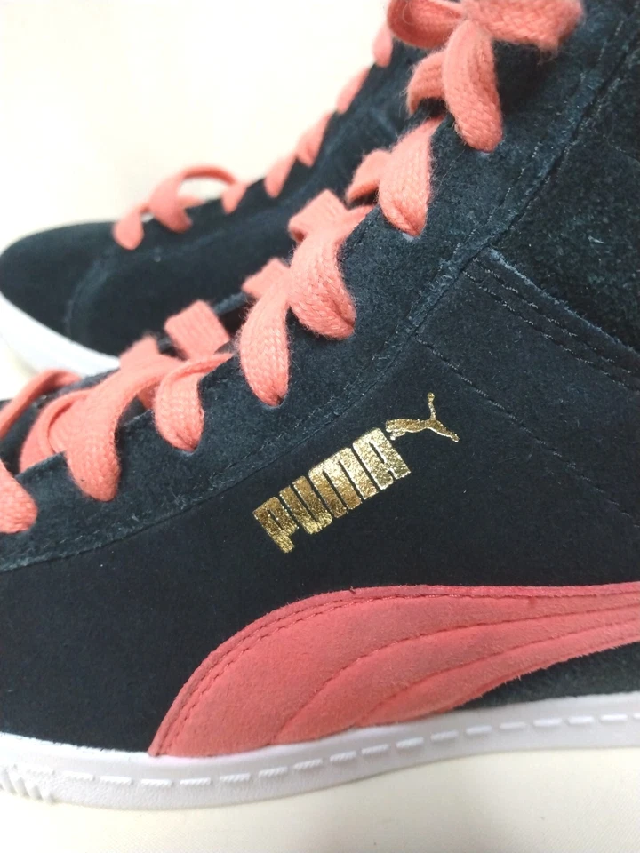 Кроссовки Puma размер 7 черные замшевые с розовыми и золотыми акцентами высокий верх на шнуровке! - Изображение 4 из 4