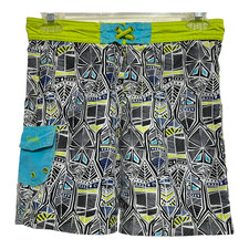 UV Skinz Boys Size 7 UPF 50 Board Shorts Surf Swim Trunks Green Black Blue