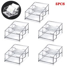 5PCS Business Card Holder Plastic 3 Slots Desktop Name Card Display Stand Clear