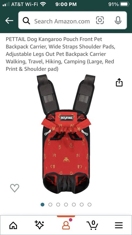 PETTAIL Front Kangaroo Pouch Dog Backpack Carrier L Mesh Adjustable Red Print
