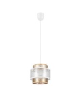 Pendelleuchte Weiß Gold Esszimmer Ø20 Cm Rund Metall Stoff HäNgelampe Esstisch