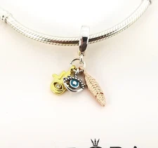 Authentic PANDORA Shine Hamsa, All-Seeing Eye Feather Spirituality Dangle Charm