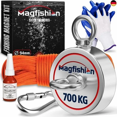 MAGFISHION Magnetfischen Set - 700 KG (2 x 350kg) - Ø94mm - Neodym Magnet mit Seil (20M)