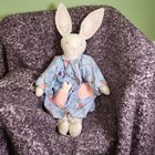 Vintage 1980s Handmade Cotton Stuffed Rabbit w/ Baby Rabbit in Dress Pocket 16" — photo 2