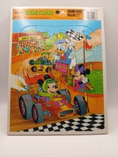Vintage Disney Mickey Mouse Race Car Golden Frame Tray Puzzle #4088 Made in USA