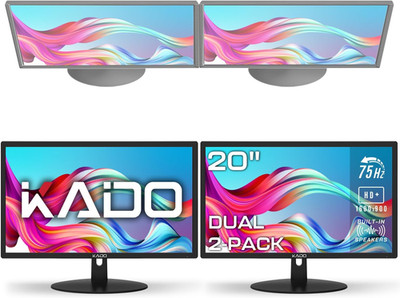 Dual 20'' Computer Monitors   1600x900 HD+, 75Hz, HDMI/VGA, VESA Mount, Built-In 